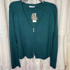 NWT Full Circle Trends Women's Plus Size 3X V-Neck Zip-Up Sweater Green